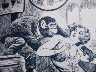 Eine Zeichnung eines Affen, der sich auf eine Frau stürzt